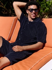 Navy Textured Towelling Shirt - Image 5 of 10