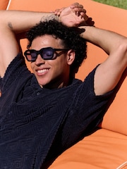 Navy Textured Towelling Shirt - Image 7 of 10