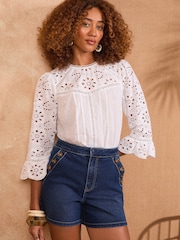 Love & Roses Indigo Blue Denim Sailor Button Detail Shorts - Image 2 of 4
