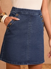 Love & Roses Indigo Blue Sailor Button Denim Mini Skirt - Image 1 of 4