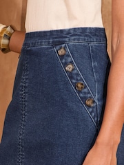 Love & Roses Indigo Blue Sailor Button Denim Mini Skirt - Image 2 of 4