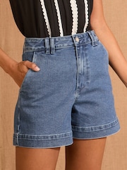 Love & Roses Mid Wash Blue Tailored Denim Shorts - Image 1 of 5