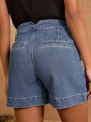 Love & Roses Mid Wash Blue Tailored Denim Shorts - Image 2 of 5