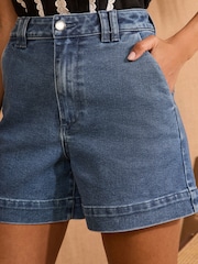 Love & Roses Mid Wash Blue Tailored Denim Shorts - Image 4 of 5