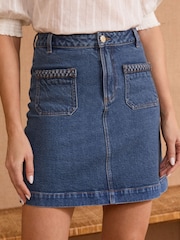 Love & Roses Mid Wash Blue Plait Patch Pocket Denim Mini Skirt - Image 1 of 4