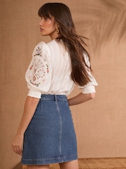 Love & Roses Mid Wash Blue Plait Patch Pocket Denim Mini Skirt - Image 3 of 4