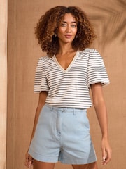Love & Roses Bleach Wash Light Weight Extended Tab Tailored 100% Cotton Shorts - Image 3 of 4