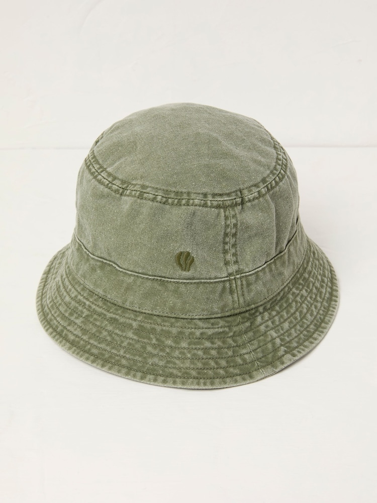 FatFace Khaki Green Washed Bucket 100% Cotton Hat - Image 1 of 2