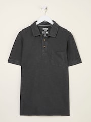 FatFace Washed Black Short Sleeve Slub Pique Polo - Image 4 of 4