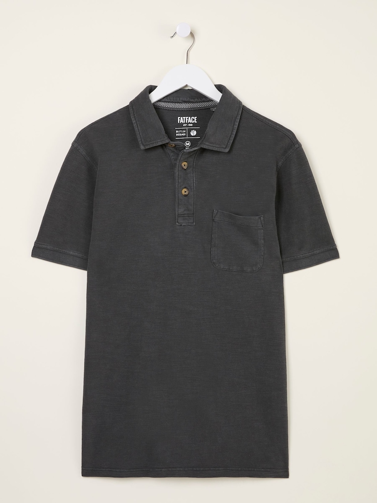 FatFace Washed Black Short Sleeve Slub Pique Polo - Image 4 of 4