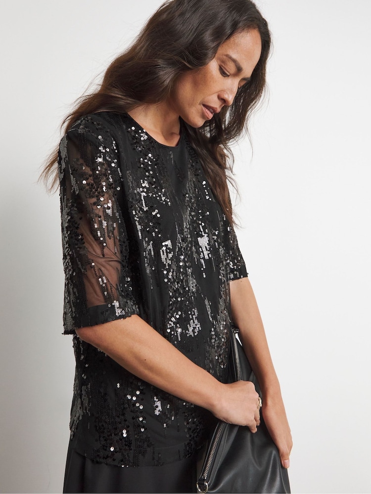 Joanna Hope Tiered Pleated Black Dress - Image 1 of 4