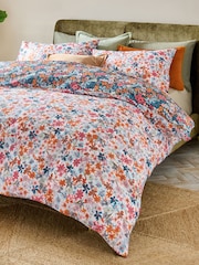 White/Blue Floral 100% Cotton Reversible Printed Duvet Cover and Pillowcase Set - Image 1 of 6