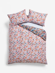 White/Blue Floral 100% Cotton Reversible Printed Duvet Cover and Pillowcase Set - Image 2 of 6