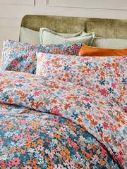 White/Blue Floral 100% Cotton Reversible Printed Duvet Cover and Pillowcase Set - Image 4 of 6