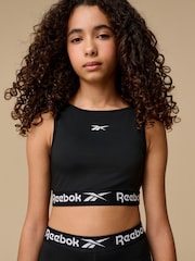Reebok Girls Logo Tape Black Crop Top - Image 1 of 8