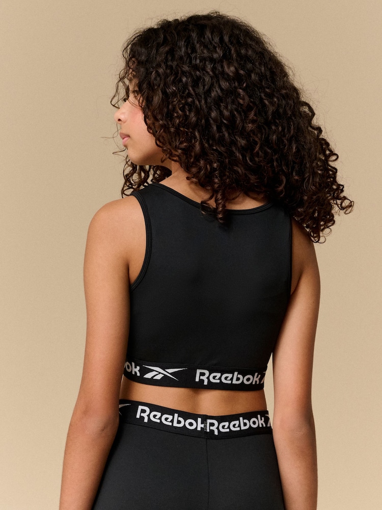 Reebok Girls Logo Tape Black Crop Top - Image 2 of 8
