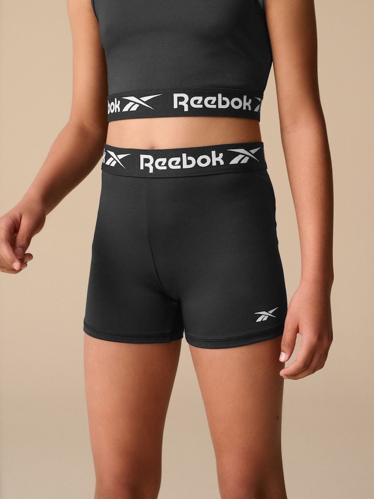 Reebok Girls Logo Tape Black Shorts - Image 1 of 10 Reebok Girls Logo Tape Black Shorts - Image 1 of 10