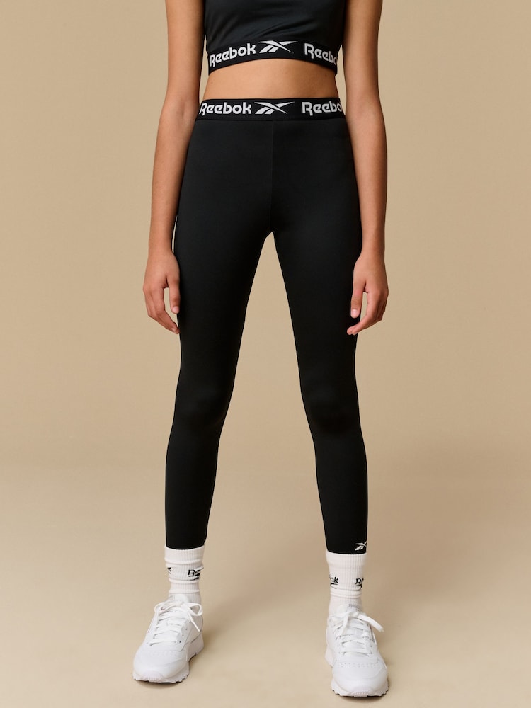 Reebok Girls Logo Tape High Waist Black Leggings - Image 1 of 9