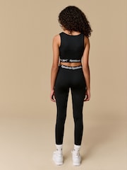 Reebok Girls Logo Tape High Waist Black Leggings - Image 3 of 9