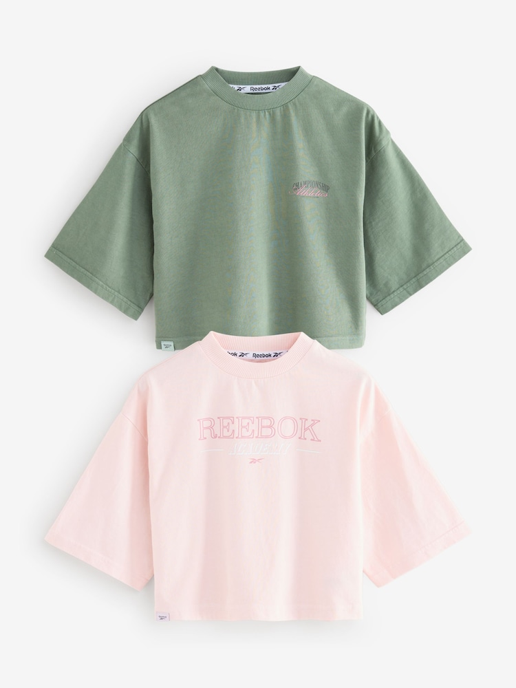 Reebok Oversized Girls Green/Pink Cropped Graphic 100% Cotton T-Shirts 2 Pack - Image 1 of 1
