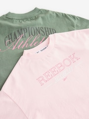 Reebok Oversized Girls Green/Pink Cropped Graphic 100% Cotton T-Shirts 2 Pack - Image 18 of 19