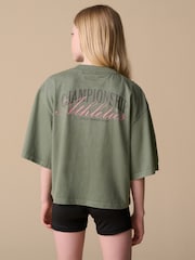 Reebok Oversized Girls Green/Pink Cropped Graphic 100% Cotton T-Shirts 2 Pack - Image 6 of 19