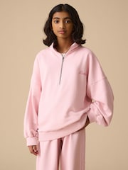 Reebok Girls Oversized Washed Pink Funnel Neck Half Zip 100% Cotton Sweatshirt - Image 1 of 7