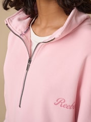 Reebok Girls Oversized Washed Pink Funnel Neck Half Zip 100% Cotton Sweatshirt - Image 3 of 7