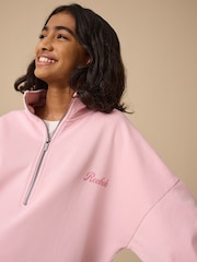 Reebok Girls Oversized Washed Pink Funnel Neck Half Zip 100% Cotton Sweatshirt - Image 4 of 7