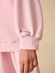 Reebok Girls Oversized Washed Pink Funnel Neck Half Zip 100% Cotton Sweatshirt - Image 6 of 7
