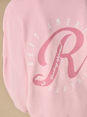 Reebok Girls Oversized Washed Pink Funnel Neck Half Zip 100% Cotton Sweatshirt - Image 7 of 7