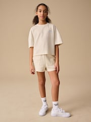 Reebok Girls Cream Graphic 100% Cotton T-Shirt and Short Set - Image 1 of 9