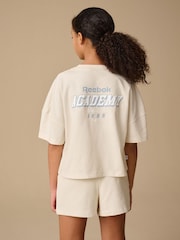 Reebok Girls Cream Graphic 100% Cotton T-Shirt and Short Set - Image 2 of 9