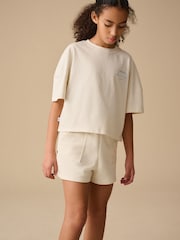 Reebok Girls Cream Graphic 100% Cotton T-Shirt and Short Set - Image 3 of 9