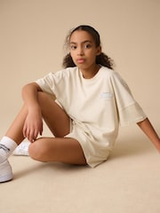 Reebok Girls Cream Graphic 100% Cotton T-Shirt and Short Set - Image 5 of 9