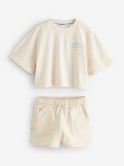 Reebok Girls Cream Graphic 100% Cotton T-Shirt and Short Set - Image 6 of 9