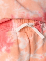 Reebok Girls Coral Pink Tie Dye Graphic Cropped 100% Cotton Sweatshirt and Shorts Set - Image 11 of 15