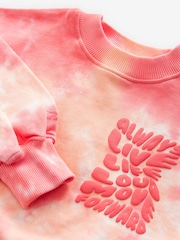 Reebok Girls Coral Pink Tie Dye Graphic Cropped 100% Cotton Sweatshirt and Shorts Set - Image 14 of 15