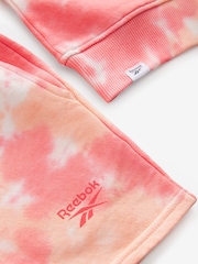Reebok Girls Coral Pink Tie Dye Graphic Cropped 100% Cotton Sweatshirt and Shorts Set - Image 15 of 15