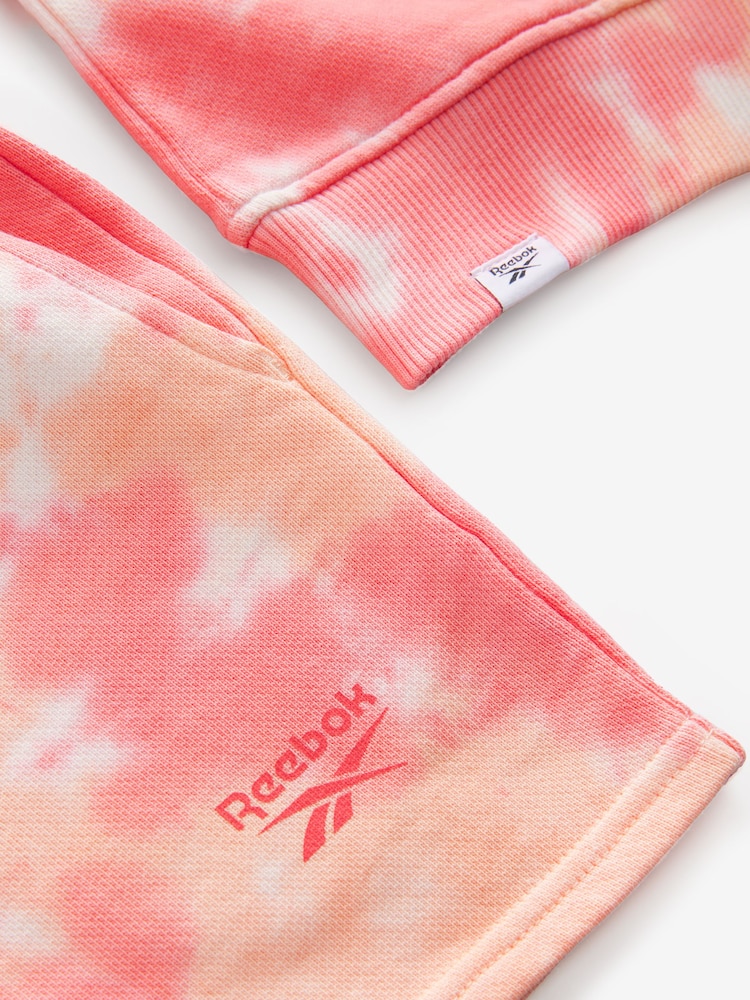 Reebok Girls Coral Pink Tie Dye Graphic Cropped 100% Cotton Sweatshirt and Shorts Set - Image 15 of 15