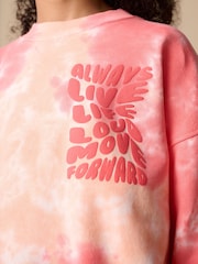 Reebok Girls Coral Pink Tie Dye Graphic Cropped 100% Cotton Sweatshirt and Shorts Set - Image 5 of 15