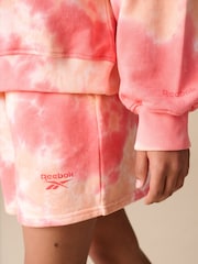 Reebok Girls Coral Pink Tie Dye Graphic Cropped 100% Cotton Sweatshirt and Shorts Set - Image 6 of 15