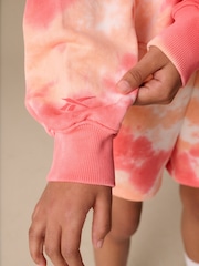 Reebok Girls Coral Pink Tie Dye Graphic Cropped 100% Cotton Sweatshirt and Shorts Set - Image 7 of 15