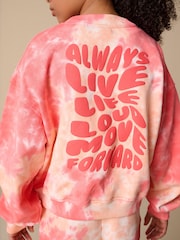 Reebok Girls Coral Pink Tie Dye Graphic Cropped 100% Cotton Sweatshirt and Shorts Set - Image 8 of 15