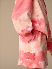 Reebok Girls Coral Pink Tie Dye Graphic Cropped 100% Cotton Sweatshirt and Shorts Set - Image 9 of 15