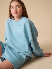 Reebok Girls Washed Light Blue Graphic 100% Cotton Sweatshirt and Shorts Set - Image 1 of 12