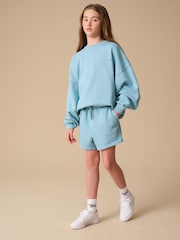 Reebok Girls Washed Light Blue Graphic 100% Cotton Sweatshirt and Shorts Set - Image 2 of 12