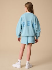 Reebok Girls Washed Light Blue Graphic 100% Cotton Sweatshirt and Shorts Set - Image 3 of 12