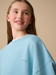 Reebok Girls Washed Light Blue Graphic 100% Cotton Sweatshirt and Shorts Set - Image 4 of 12