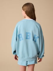 Reebok Girls Washed Light Blue Graphic 100% Cotton Sweatshirt and Shorts Set - Image 5 of 12